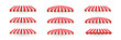 © Mariquita vector - Red and white striped awning set. Collection of different shop canopies. Storefront sunshade elements for market stalls, cafes, outdoor shops. Realistic vector illustrations.