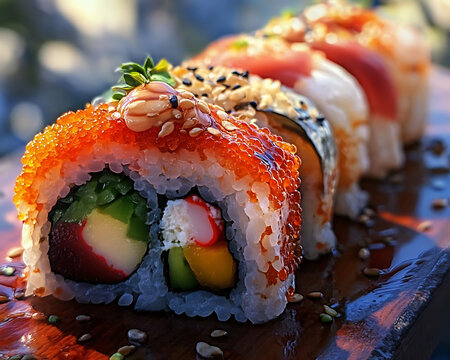 Traditional delicious fresh sushi roll set on a white background

