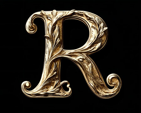 The 3D letter 'B' crafted from newly brushed gold, in a serif font, standing upright and isolated on a transparent white background
