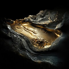 Poster - Abstract Digital Art Landscape Design With Gold Texture And Dark Background
