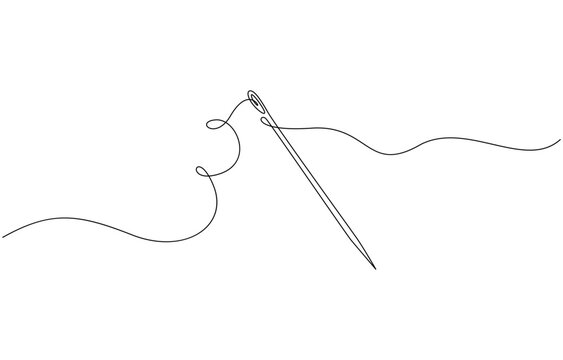 Continuous Line Drawing of Sewing Icon. Hand Drawn Symbol Vector Illustration, Sewing needle continuous one line art design hand drawn symbol vector illustration.