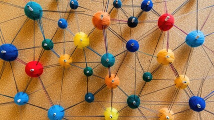 Poster - Web of threads stretched across a cork board pinned at various collaboration points