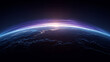 © foto Art - Futuristic earth horizon with purple blue glowing light trails, technology and innovation concept, ideal for AI, big data, and advanced space communication background designs