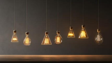 Poster - Hanging light bulbs casting glow with overlapping triangle design