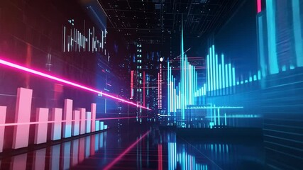 Poster - Dynamic digital financial data with futuristic graphs and glowing analysis in motion