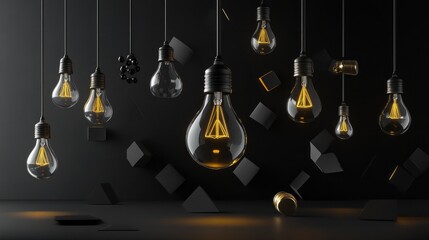 Poster - Stylish lighting setup with triangular reflections and glowing bulbs