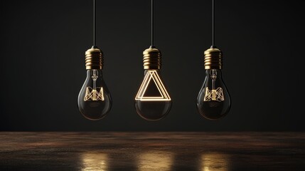 Poster - Three modern light bulbs with triangle-shaped flares and dramatic lighting
