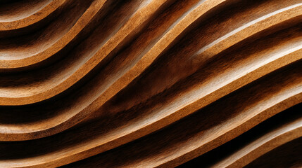 Poster - Abstract brown wood texture background design with curved lines and wavy pattern for interior design use