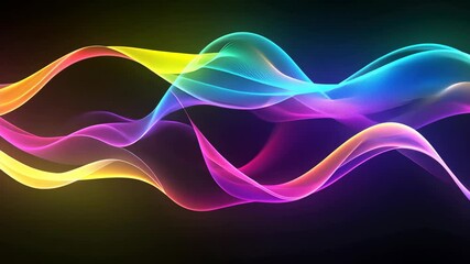 Poster - Vibrant flowing neon waves create dynamic motion on dark background