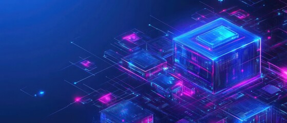 Poster - abstract futuristic glowing cubes and circuit board network