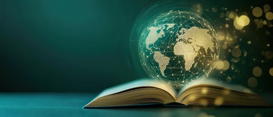 Poster - open book with world map graphic global knowledge