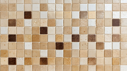 Poster - Beige brown square mosaic tiles texture background for bathroom kitchen wall floor design ideas projects