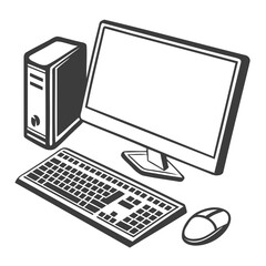 Aufkleber - desktop Computer icon black vector art PC icon vector illustration on transparent background