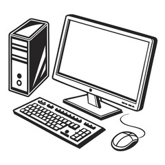 Aufkleber - desktop Computer icon black vector outline on transparent background