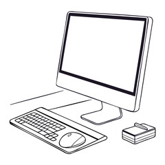 Aufkleber - desktop Computer icon black vector outline on transparent background