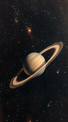 Wall Mural - A ringed gas giant planet orbits in space among distant stars and nebulae with a light-colored atmosphere