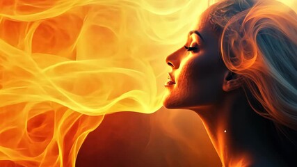 Poster - Enigmatic woman breathing fiery waves in mesmerizing sequence