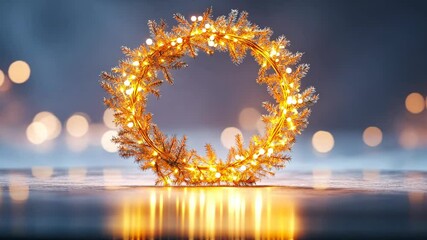 Poster - Glowing holiday wreath reflections in festive winter twilight ambiance