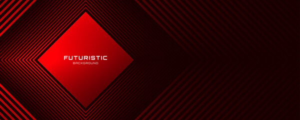 Poster - 3d black red techno abstract background overlap layer on dark space with rhombus lines effect decora