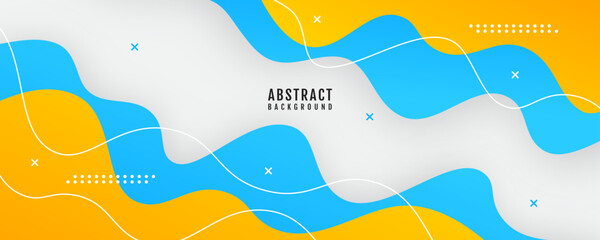 Poster - 3d blue yellow abstract background overlap layer on bright space with flowing waves effect decoratio