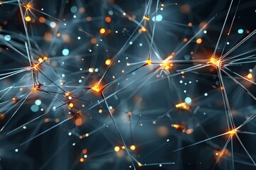 Leinwandbilder - Exploring a Transparent Neural Network Structure With Bright Nodes and Intertwined Connections in a Digital Environment