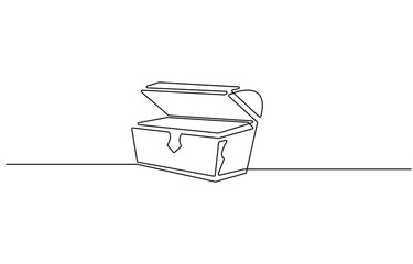 Fototapete - Treasure chest in continuous one line art style. Simple vector illustration, Open empty treasure chest one line continuous. Line art chest. Vector illustration, Treasure chest one line continuous.