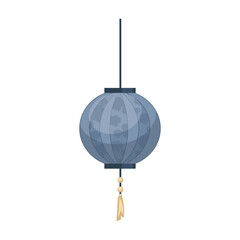 Poster - Hanging blue japan lantern in flat design. Traditional paper round lamp. Vector illustration isolated.