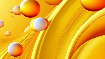 Poster - Dynamic yellow spheres: abstract liquid motion and vivid vortex in flowing art