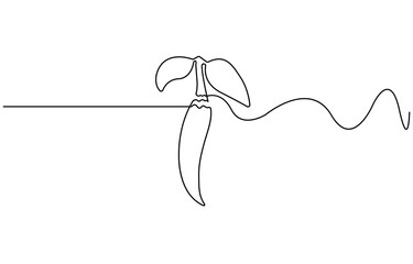 Poster - Red, green  chili pepper design in continuous line art drawing style, chili pepper continuous line vector illustration, Continuous one line drawing of hot red chili pepper graphic design.