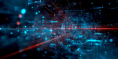 Aufkleber - Futuristic digital abstract technology background with a blend of neon colors and dynamic lines : Generative AI