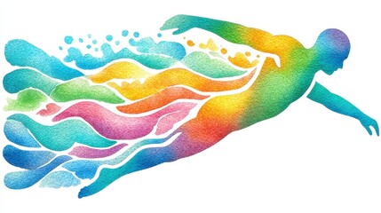 Poster - Abstract Colorful Figure in Motion  Vibrant Waves and Pointillist Style