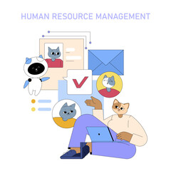 Poster - AI In Medium Sized Business Processes. Flat Vector Illustration