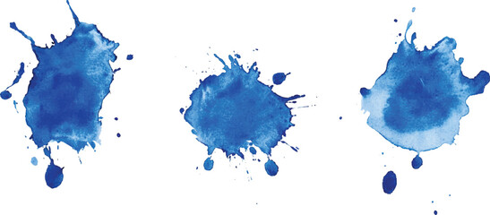 Aufkleber - Set of watercolor textures in blue hues isolated on a white background. Blue paint splash on white background.