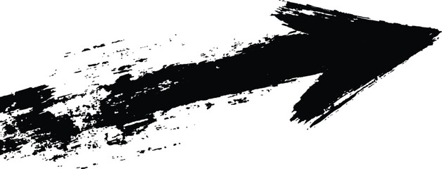 Poster - A bold black arrow created with brush strokes 
transparent white background. Black arrow marker isolated with a hand-drawn effect on a white background. Arrow marker isolated mark hand draw
