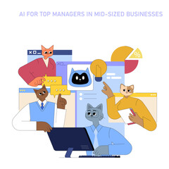 Poster - AI For Top Managers In Mid Sized Businesses. Flat Vector Illustration