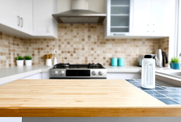 Leinwandbilder - Modern kitchen interior with wooden countertop and stylish design elements in a bright space : Generative AI
