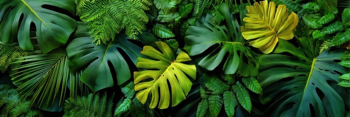  Lush tropical foliage with vibrant green and yellow leaves