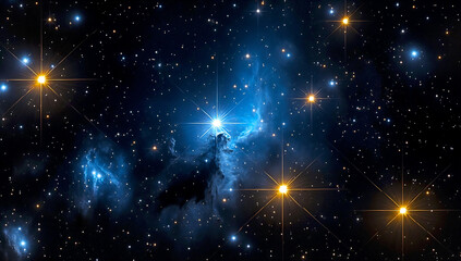 Aufkleber - Dazzling view of a starfilled galaxy showcasing bright stars and blue cosmic nebulae in deep space : Generative AI