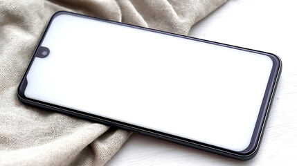 Poster - Smartphone lying on soft fabric with an empty screen ideal for digital content creation and mockups : Generative AI
