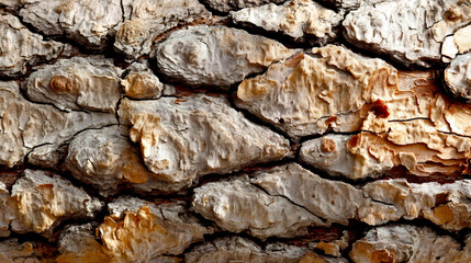 Poster - Closeup texture of a tree bark showcasing natural patterns and rugged appearance in earthy tones and shades : Generative AI