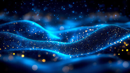 Leinwandbilder - Mesmerizing Blue Waves with Sparkles Creating a Dreamy and Magical Visual Effect : Generative AI