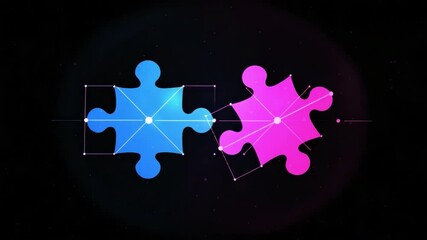 Poster - Colorful Puzzle Pieces Against Dark Background Representing Unity, Creativity, and Problem Solving in Digital Art Style