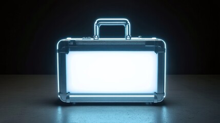 Poster - Futuristic Briefcase with Illuminated Design on Dark Surface