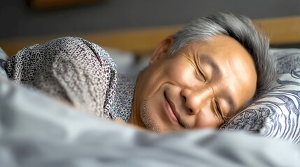 Poster - Serene Indoor Scene of a Man Sleeping Peacefully in a Cozy Bedroom Environment : Generative AI