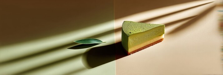 Aufkleber - Minimalist Presentation of Matcha Cake With Striking Abstract Shadow and Light Interplay