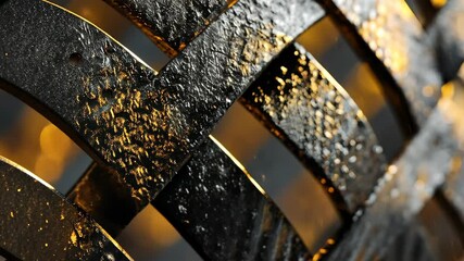 Poster - Dynamic abstract texture with interwoven metallic patterns and golden highlights