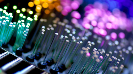 Aufkleber - CloseUp View of Colorful Fiber Optic Cables with Shimmering Lights for HighTech Innovation : Generative AI