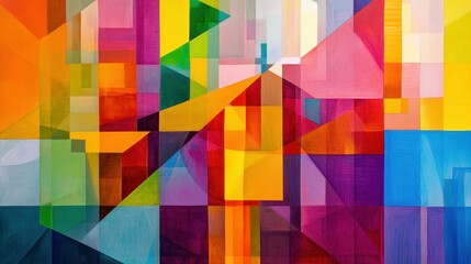 Poster - Vibrant geometric abstract with multicolor polygonal patterns and gradients.