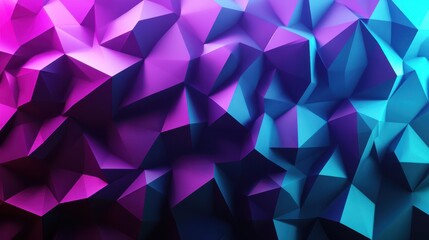 Poster - Abstract polygonal surface, vibrant gradient of magenta and cyan,  3D low poly design