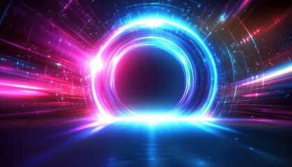 Fototapete - Abstract neon circle portal